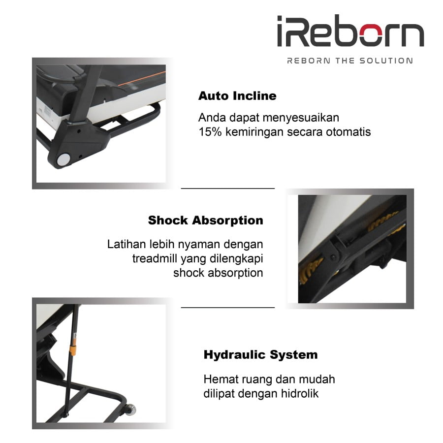 IREBORN - New Alat Olahraga Fitness Gym Walking Pad Treadmill Listrik Elektrik iReborn Torino Auto Incline - Image 5