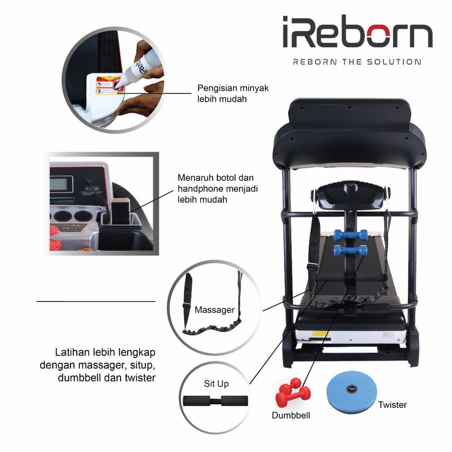 IREBORN - New Alat Olahraga Fitness Gym Walking Pad Treadmill Listrik iReborn i Turin M5 Auto Incline - Image 3