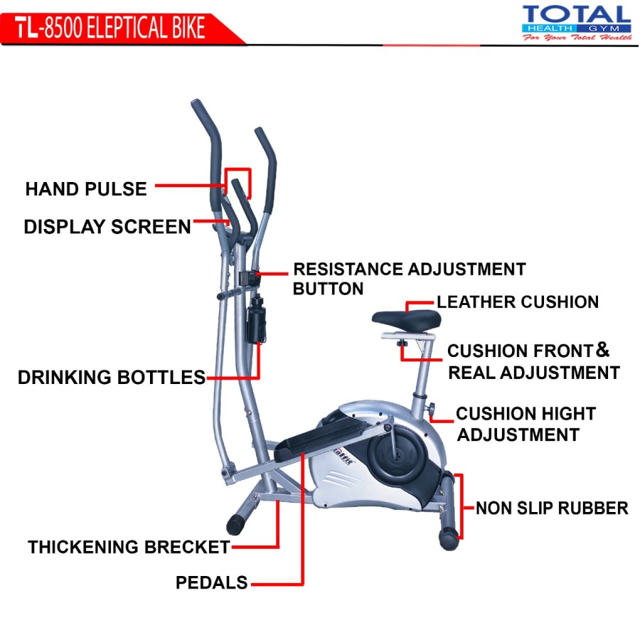 TOTAL GYM - New Alat Olahraga Gym Fitness Sepeda Statis Elliptical Static Bike Crosstrainer TL 8500 - Image 6