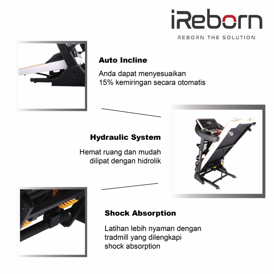 IREBORN - New Alat Olahraga Fitness Gym Walking Pad Treadmill Listrik iReborn i Turin M5 Auto Incline - Image 4