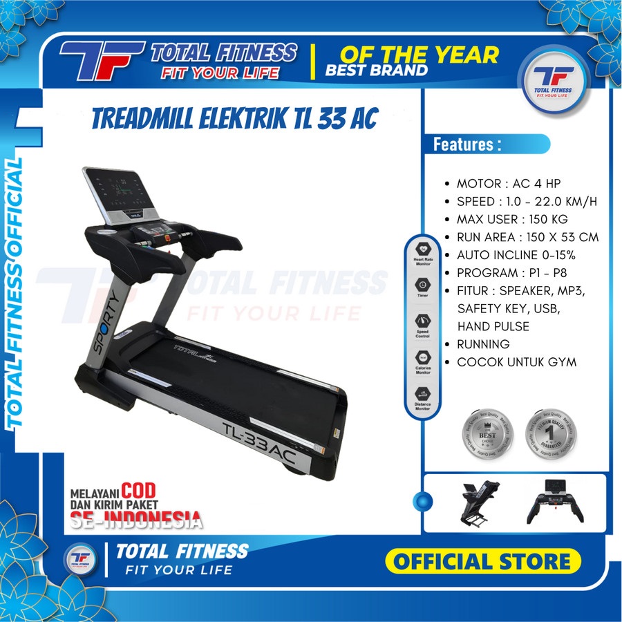 TOTAL GYM - New Alat Olahraga Fitness Gym Walking Pad Big Treadmill Listrik Elektrik Total TL 33 AC Auto Incline - Image 2