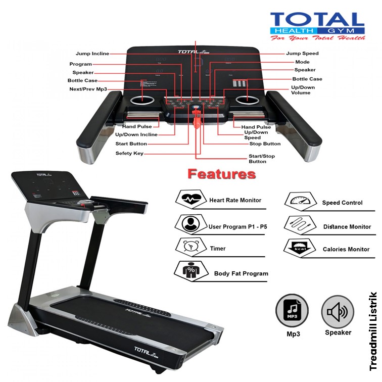 TOTAL GYM - New Alat Olahraga Gym Fitness Walking Pad Big Treadmill Listrik Elektrik Motorized TL 166 Auto Incline - Image 4