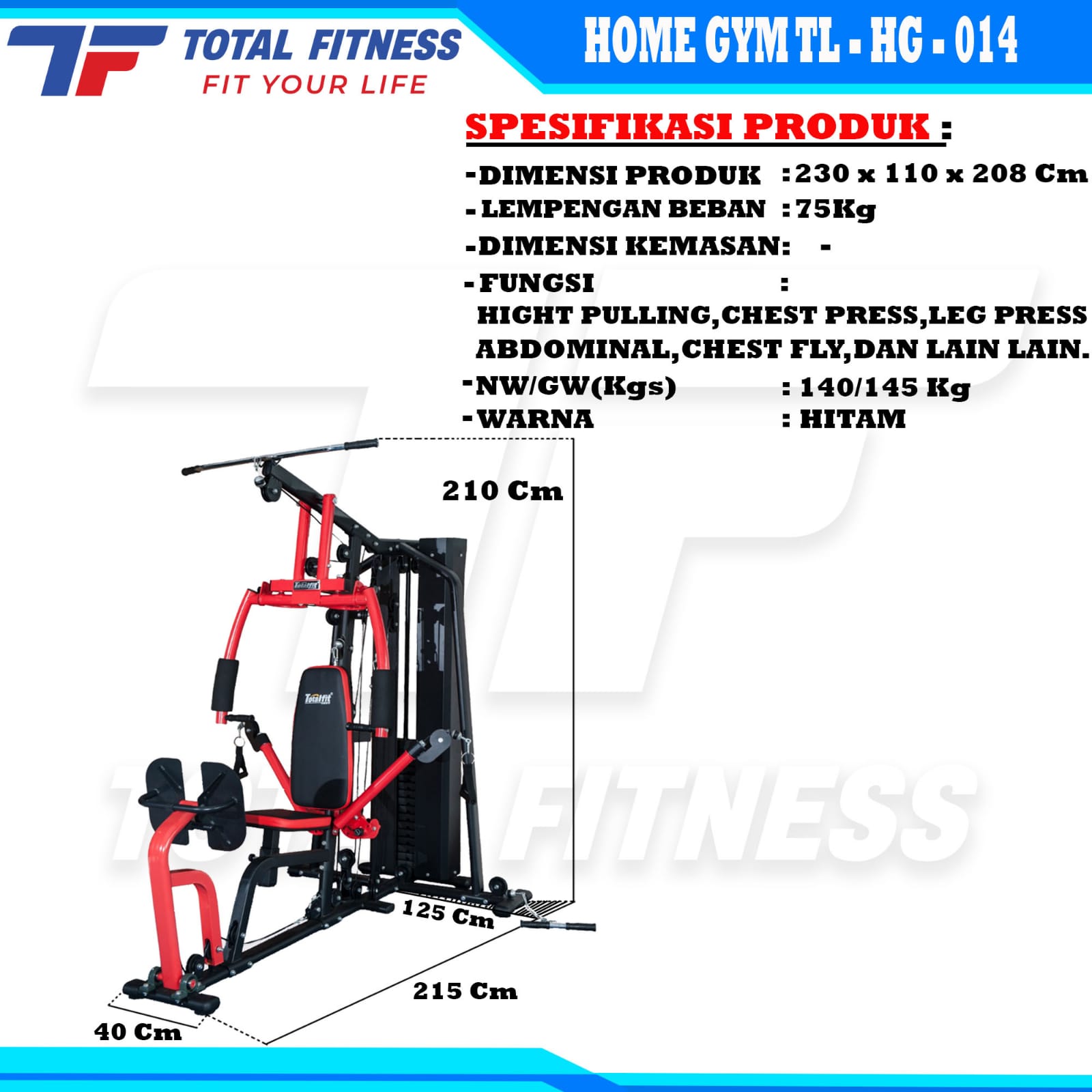 TOTAL GYM - New Alat Olahraga Fitness Home Gym 1 Sisi Total TL HG-014 - Image 3