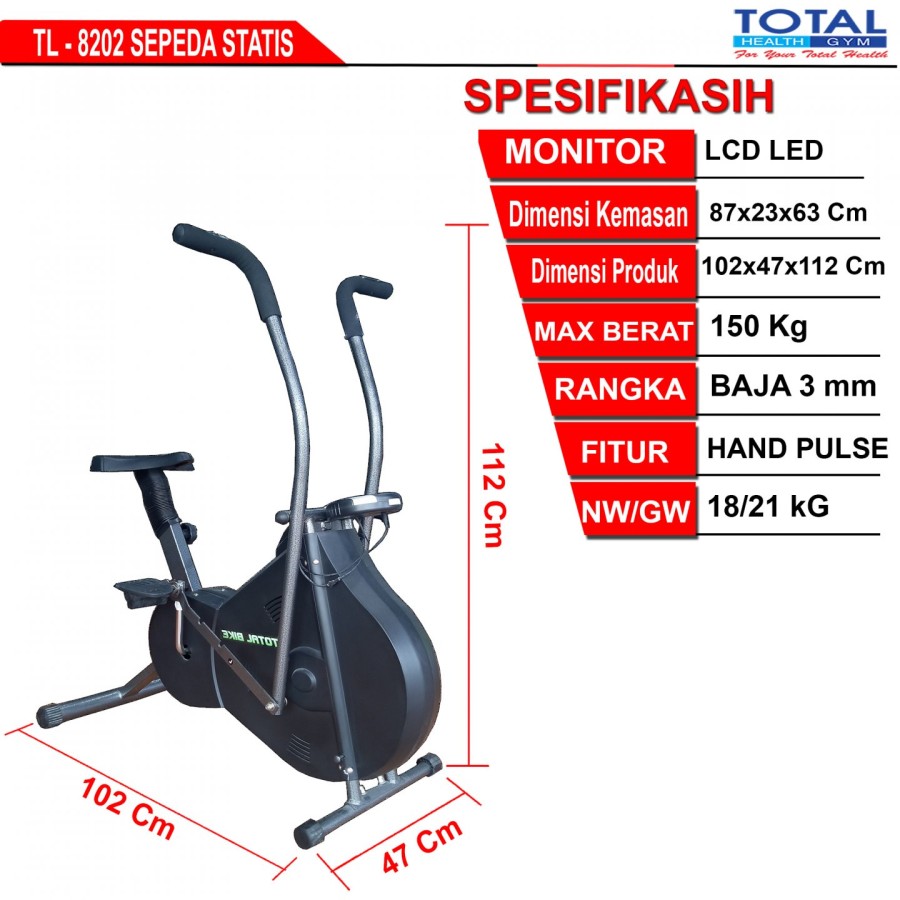 TOTAL GYM - New Alat Olahraga Fitness Gym Sepeda Statis Fitness Total TL 8202 Air Static Bike Spinning Cardio - Image 4