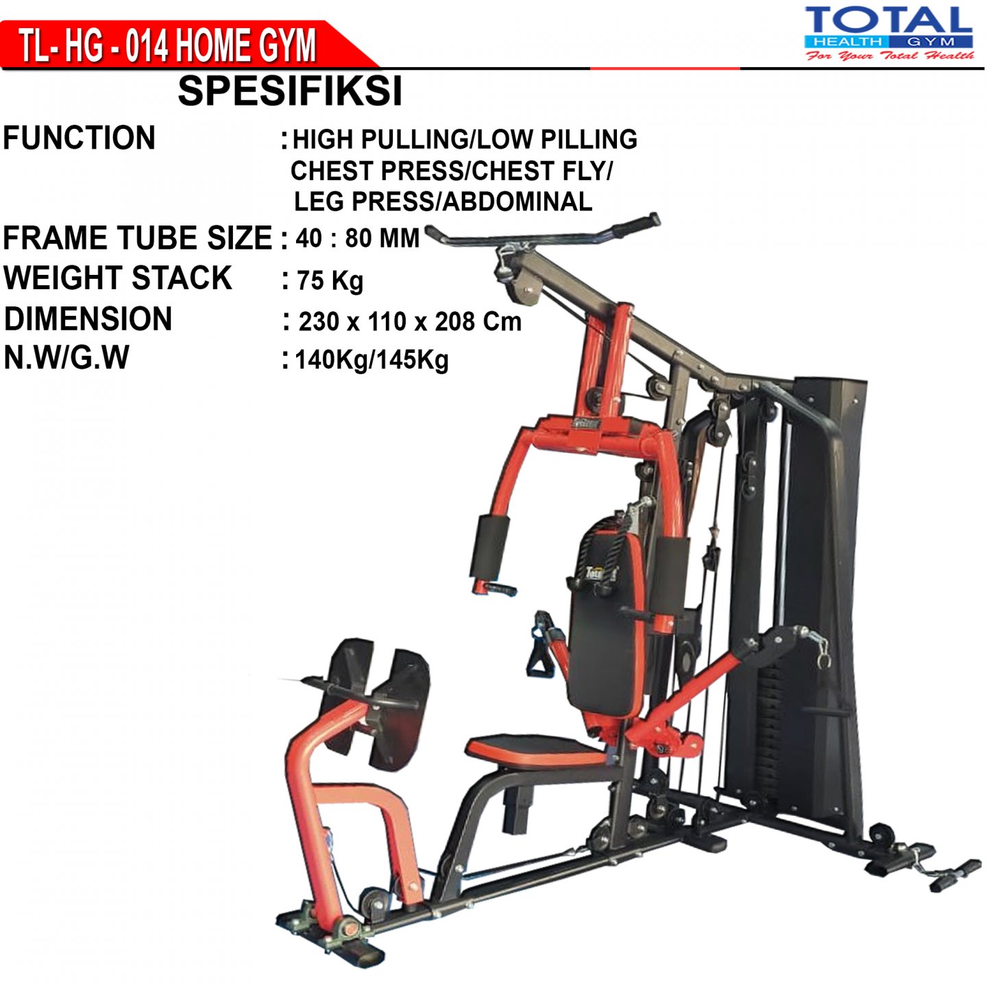 TOTAL GYM - New Alat Olahraga Fitness Home Gym 1 Sisi Total TL HG-014 - Image 4