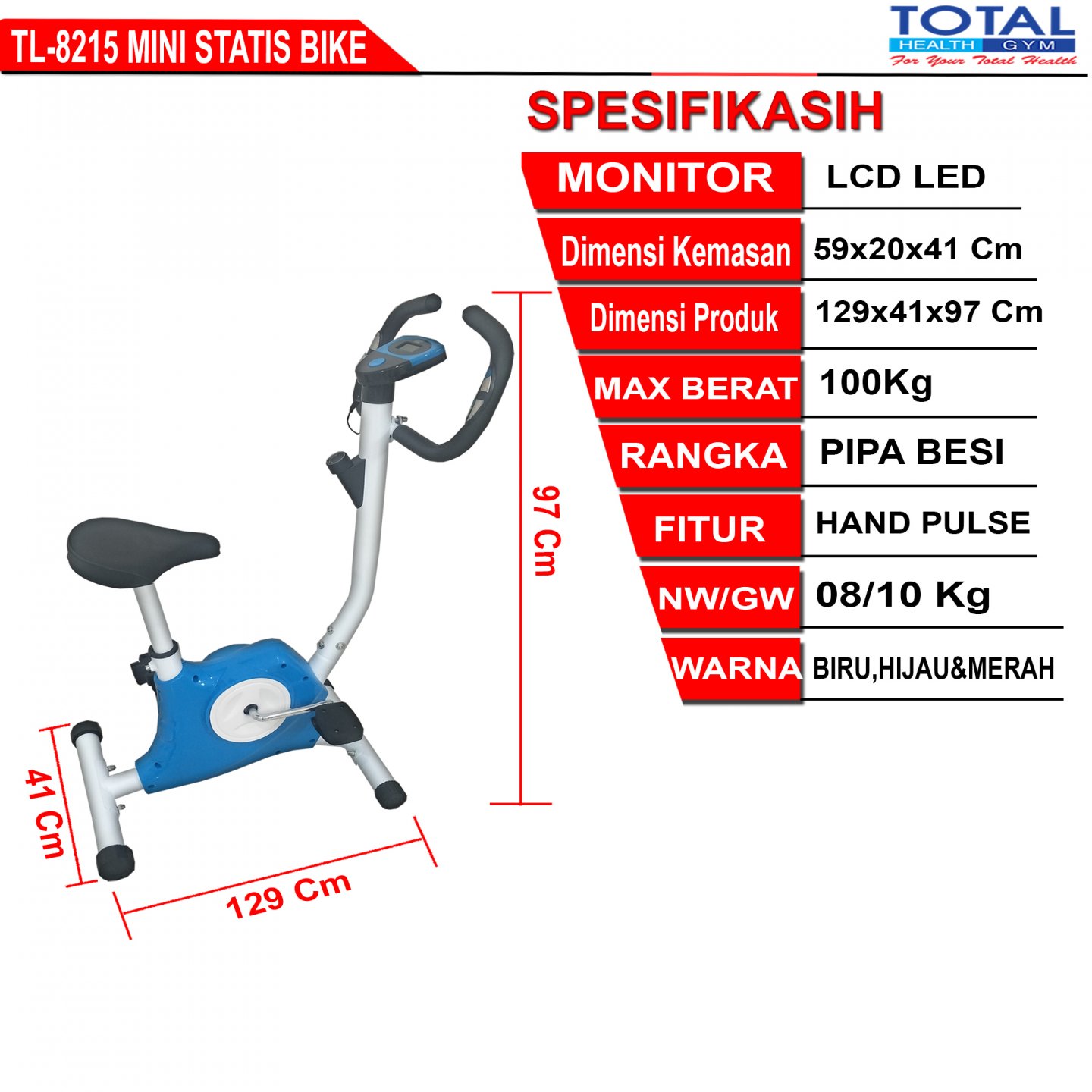 TOTAL GYM - New Alat Olahraga Fitness Gym Sepeda Statis Fitness Total TL 8215 RC Static Bike Belt Mini Bike - Image 7