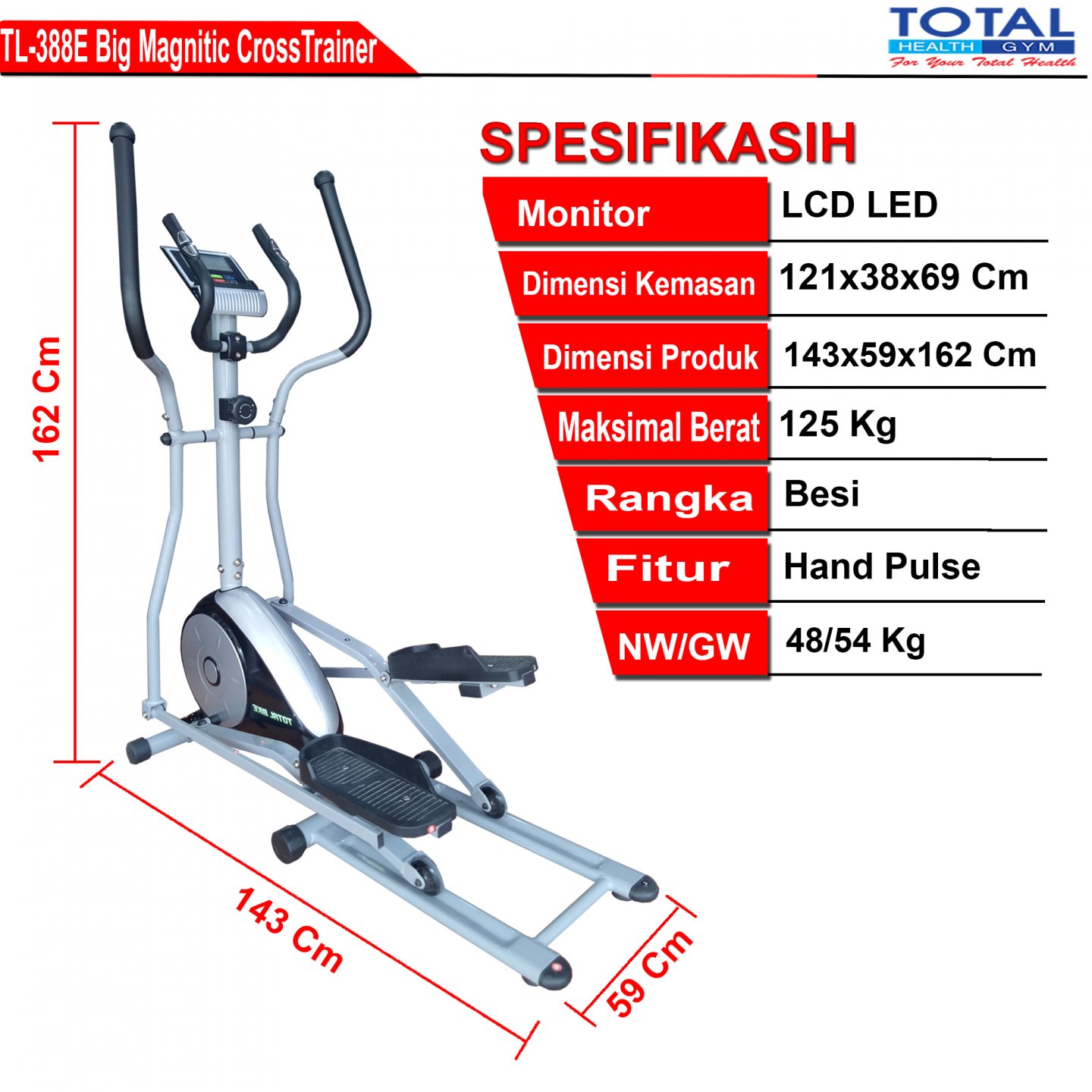 TOTAL GYM - New Alat Kesehatan Olahraga Fitness Sepeda Big Elliptical Bike Crosstrainer Magnetic TL 388 E - Image 4