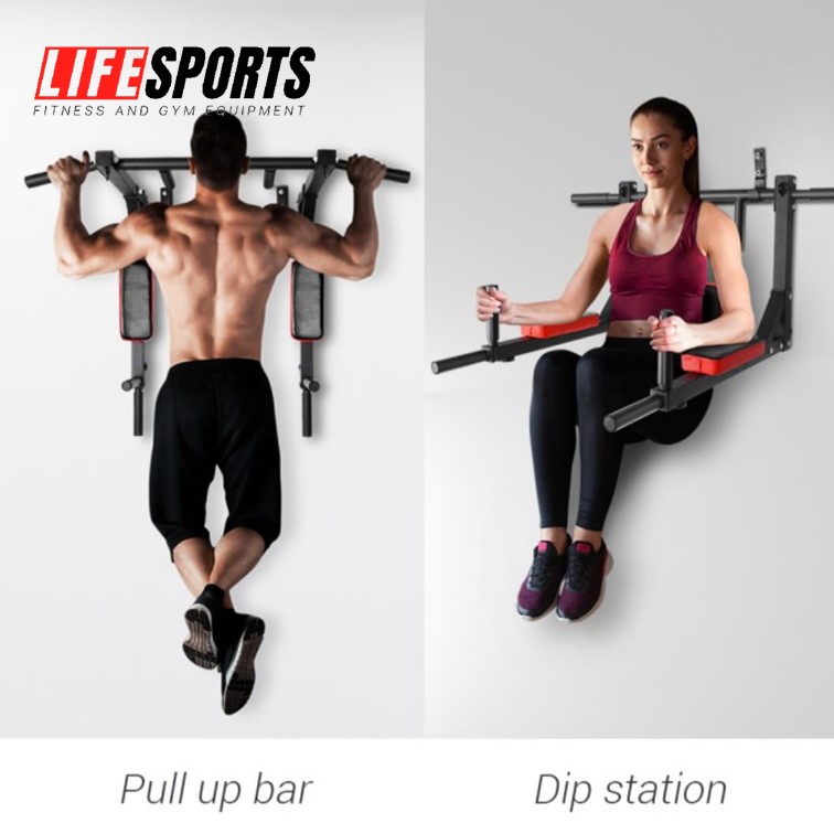 LIFESPORTS - New Alat Olahraga Gym Fitness Pull Up Bar & Dip Station Tembok Multifungsi - Image 7