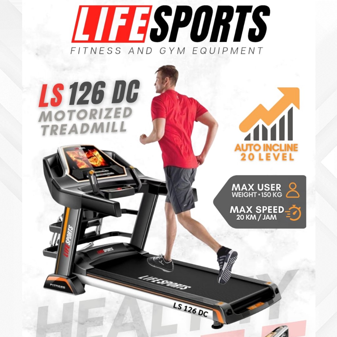 LIFESPORTS - New Alat Olahraga Fitness Sport Gym Smart Walking Pad Treadmill Listrik Elektrik Motorizhed Lifesports LS 126 DC Motor 3,5 HP Auto Incline
