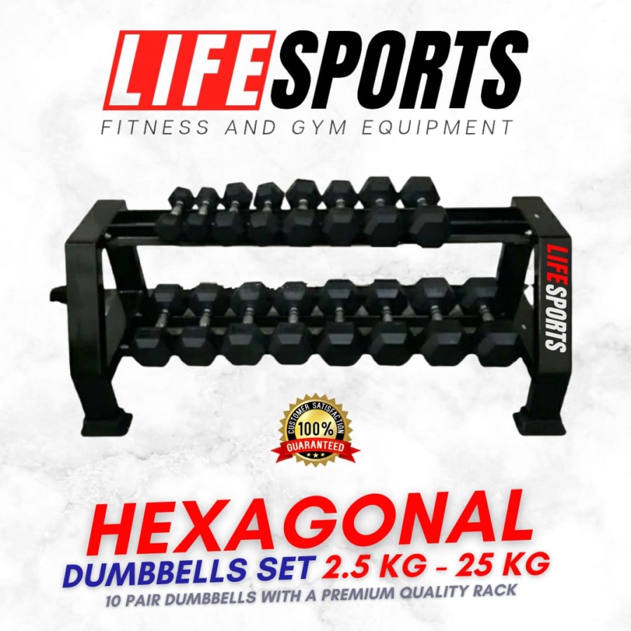 LIFESPORTS - New Alat Olahraga Fitness Sport Gym Dumbbell Set Hexagonal Lifesports 2.25 - 25KG + Rack Commercial Import - Image 3