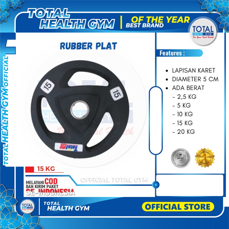 TOTAL GYM - New Alat Olahraga Fitness Sport Gym Latihan Angkat Beban Rubber Plate Plat Beban Lapisan Karet 15 Kg Total Fitness - Image 5