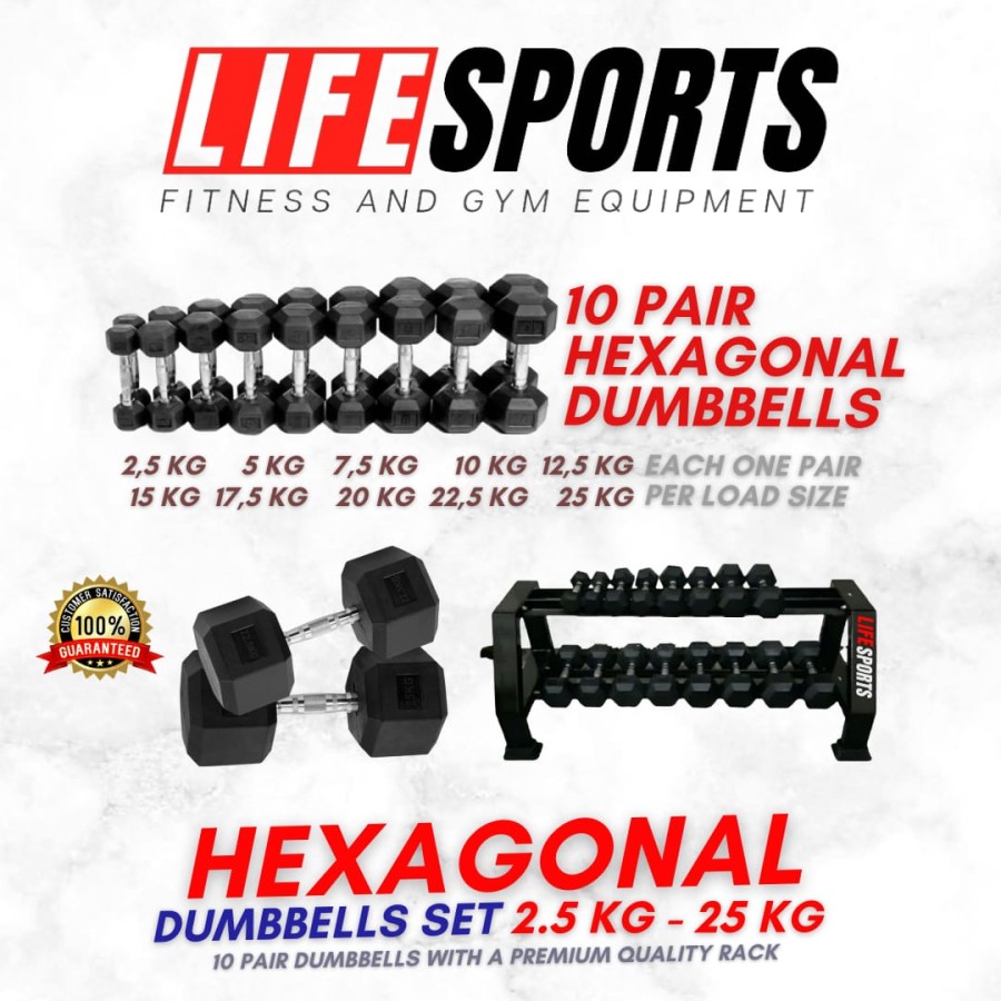 LIFESPORTS - New Alat Olahraga Fitness Sport Gym Dumbbell Set Hexagonal Lifesports 2.25 - 25KG + Rack Commercial Import - Image 4