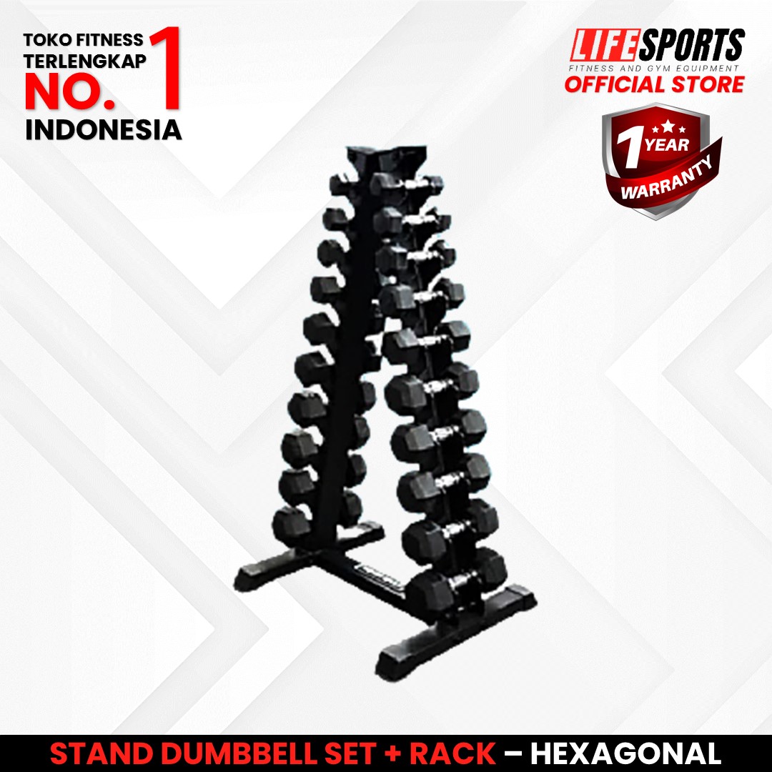 LIFESPORTS - New Alat Olahraga Fitness Sport Gym Stand Dumbbell Dumbel Barbel Set Hexagonal + Rack Lifesports Kualitas Premium Import Original - Image 2